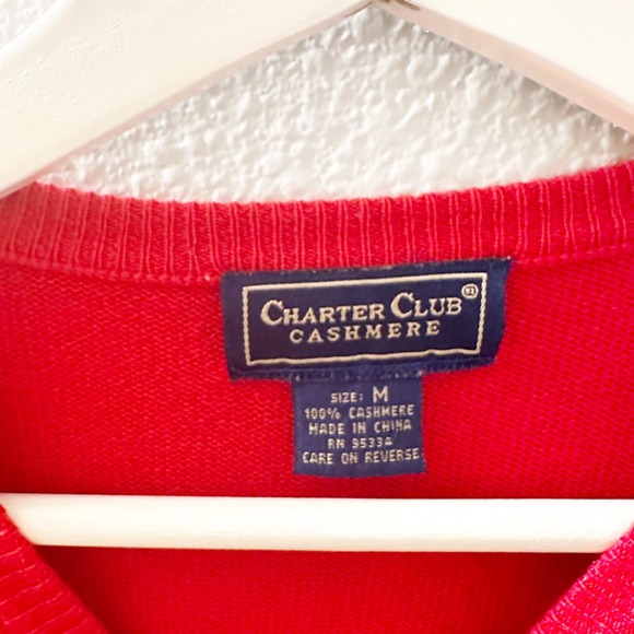 Charter Club Women's Cashmere Red Crewneck Pullover Sweater Size Medium - Picture 4 of 5